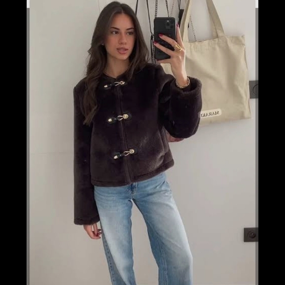 Zara Faux Fur Jacket With Fireman Claps NWR - Picture 8 of 15